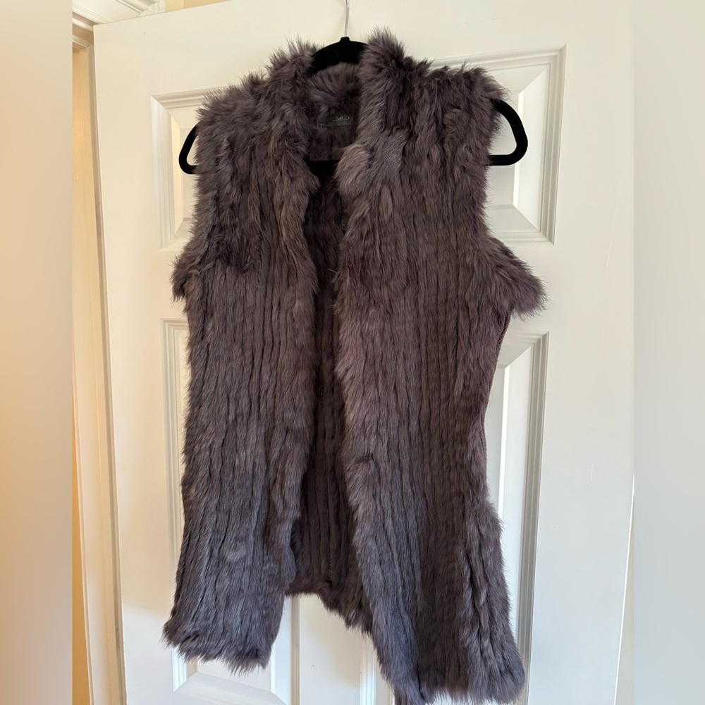 LOVE TOKEN. Genuine chocolate/gray rabbit fur vest. Size medium.